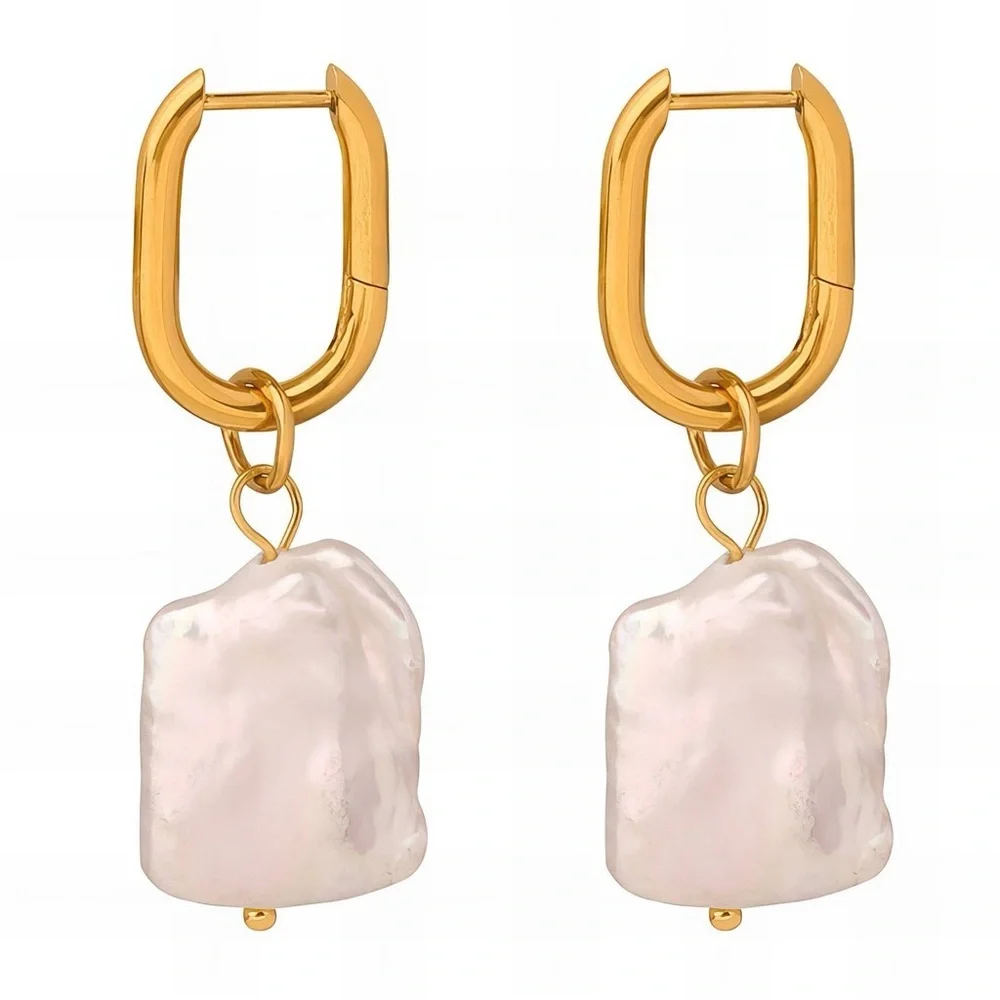 Gold and Cream Dangle Earrings with Intricate Design - Picture 2 of 5